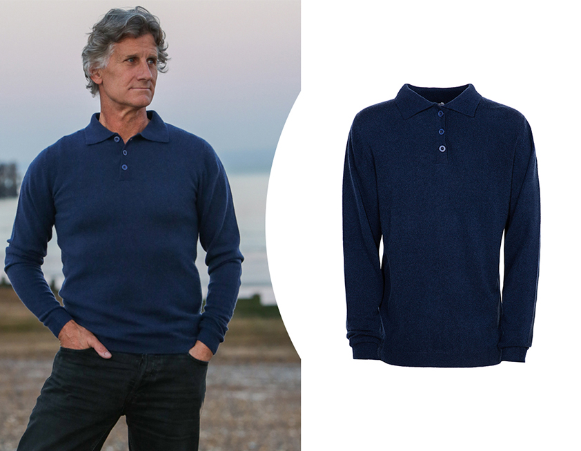 Navy Cashmere Polo Jumper by Cleverly Wrapped