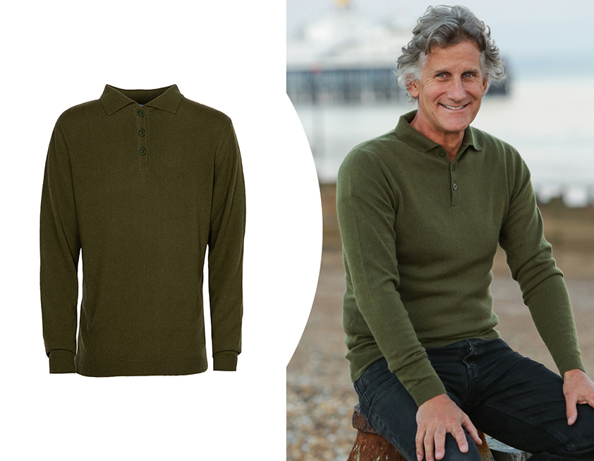 Khaki Cashmere Polo Jumper by Cleverly Wrapped