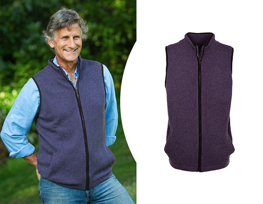 Mens Heather Purple Cashmere Wool Gilet by Cleverly Wrapped