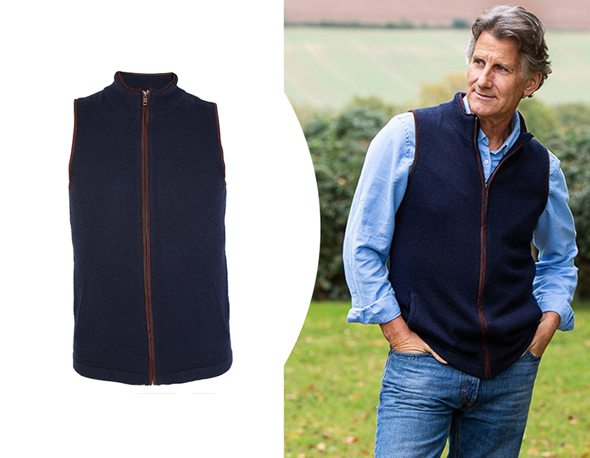 Mens Navy Cashmere Wool Gilet by Cleverly Wrapped