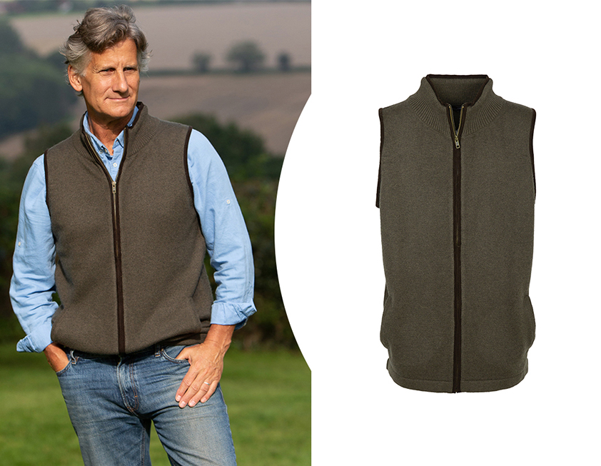 Mens Olive Green Cashmere Wool Gilet by Cleverly Wrapped