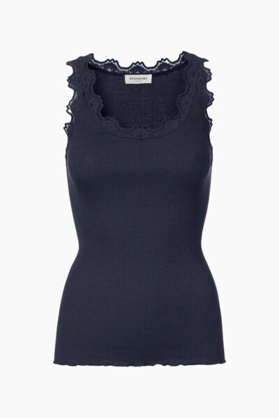 Babette Navy Silk Top with Lace