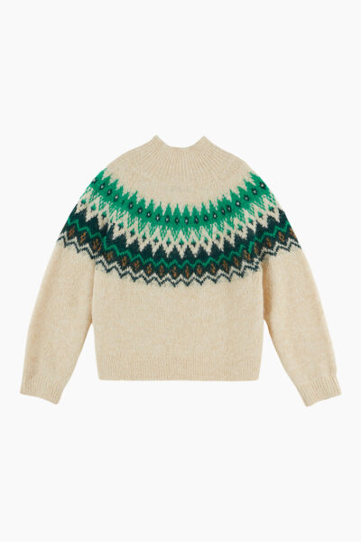 Ecru High Neck Jacquard Pullover
