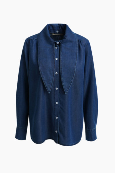 Denim Scarf Collar Blouse