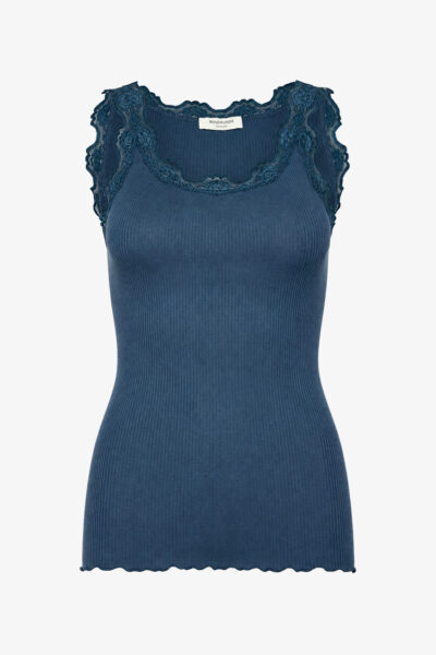 Babette Denim Silk Top With Lace
